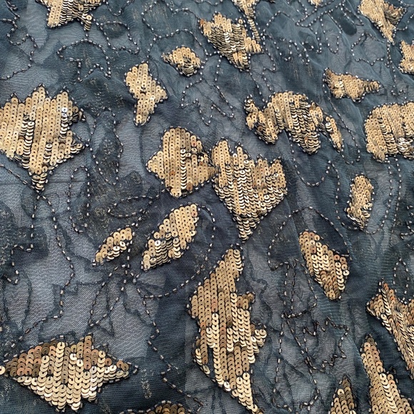 Free People NWOT Embellished Mesh Green Gold Beaded Sequin Tank Tunic Medium - Picture 9 of 12